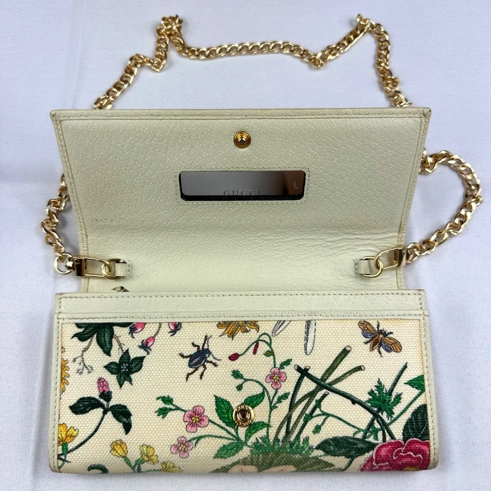 Gucci Flora Canvas Marmont Long Wallet on Chain Limited Edition w/Box & Dust Bag - Picture 4 of 15